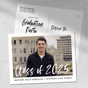Carte Postale Brosse moderne Script encadré Photo Graduation Par
