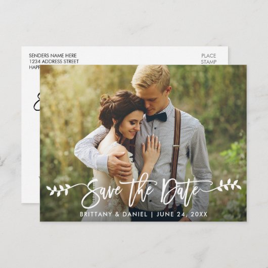 Carte Postale Brosse moderne Script Feuille Photo Enregistrer la (Devant / Derrière)