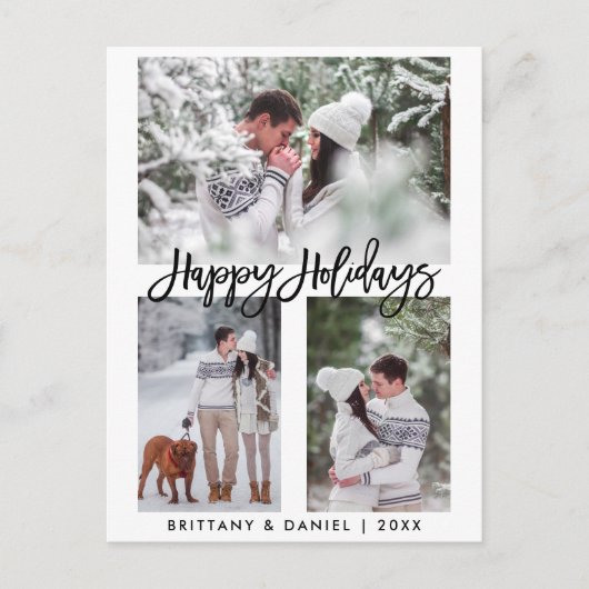 Carte Postale Brosse moderne Script Happy Holidays 3 Photo Holid (Devant)