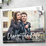 Carte Postale Brosse Moderne Script Modifier La Photo Date<br><div class="desc">Brosse Moderne Script Modifier La Date Mariage Postponpond Couple Photo Carte Postale</div>
