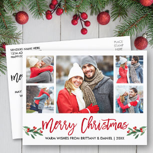Carte Postale Brosse moderne Script rouge 5 Photo Joyeux Noël