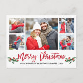 Carte Postale Brosse moderne Script rouge 5 Photo Joyeux Noël (Devant)
