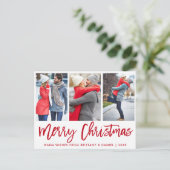 Carte Postale Brosse rouge moderne Script 3 Photo Couple Noël (Debout devant)