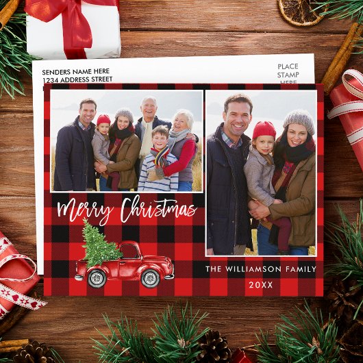 Carte Postale Brosse Rouge Script Camion 2 Photo Noël