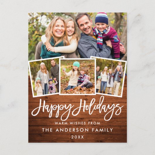 Carte Postale Brosse Rustique en bois Script Joyeux vacances 4 P (Devant)