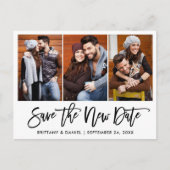 Carte Postale Brosse Script 3 Photo Enregistrer la nouvelle date (Devant)