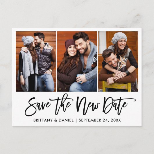 Carte Postale Brosse Script 3 Photo Enregistrer la nouvelle date (Devant)