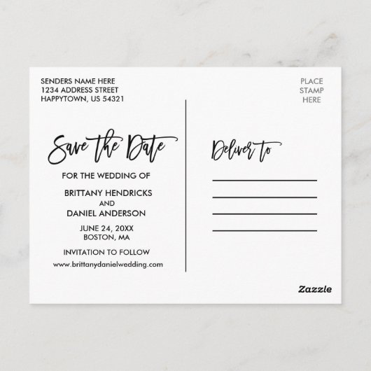 Carte Postale Brosse Script Bleu Bois Lumières Photo Enregistrer (Dos)