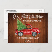 Carte Postale Brosse Script Bois Premier Noël Nouveau Camion (Devant / Derrière)
