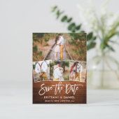 Carte Postale Brosse Script Bois rustique Enregistrer La Date 4  (Debout devant)