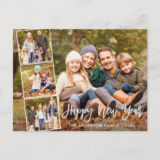 Carte Postale Brosse Script Bonne année Famille 4 Photo (Devant)