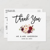 Carte Postale Brosse Script Bourgogne Mariage Floral Merci (Devant / Derrière)