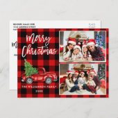 Carte Postale Brosse Script Camion 2 Photo Noël Rouge Plaid (Devant / Derrière)