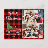Carte Postale Brosse Script Camion 2 Photo Noël Rouge Plaid (Devant)