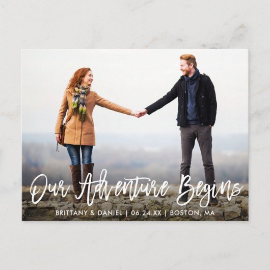 Carte Postale Brosse Script Enregistrer La Date Aventure Photo (Devant)