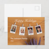 Carte Postale Brosse Script Famille 4 Photo Joyeux Vacances (Devant / Derrière)