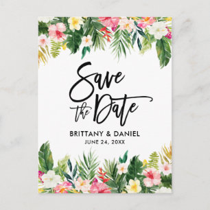 Carte Postale Brosse Script Flore tropicale Enregistrer la date