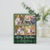 Carte Postale Brosse Script Green Plaid Family 4 Photo Noël (Debout devant)