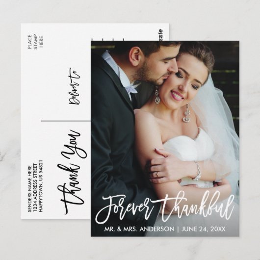 Carte Postale Brosse Script Merci Éternellement Photo De Mariage (Devant / Derrière)