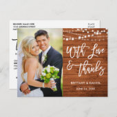 Carte Postale Brosse Script Rustique Bois Amour et Merci Mariage (Devant / Derrière)