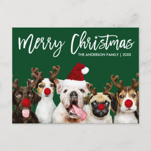 Carte Postale Brosse Script Star Joyeux Chiens de Noël Vert