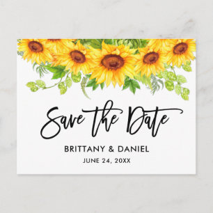 Carte Postale Brosse Script Tournesol floral Enregistrer la date