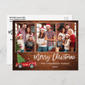 Carte Postale Brosse Script Wood 3 Photo Camion de Noël (Devant / Derrière)