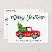 Carte Postale Brosse verte Script Camion Vintage Noël (Devant / Derrière)