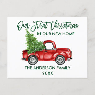 Carte Postale Brosse verte Script Premier Noël Nouveau Camion à 