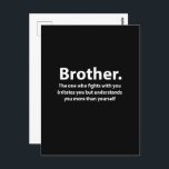 Carte Postale Brother Typographie Brother<br><div class="desc">Brother Typography Brother Carte postale originale de Nisha Prabhu. Diffusez l'amour et les bonnes vibes avec notre charmante carte postale Brother Typography! Ce design accrocheur mêle esthétique moderne et sentiment profond, ce qui en fait le gardien idéal pour les anniversaires, les vacances, ou simplement pour dire "Je pense à vous...</div>