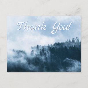 Carte Postale Brouillard Atmosphérique sur une Forêt. Merci