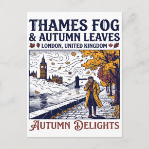 Carte Postale Brouillard de la Tamise et feuilles d'automne Lond