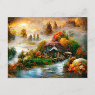 Carte Postale Brouillard le matin de l'automne. Fantasy Cottage.