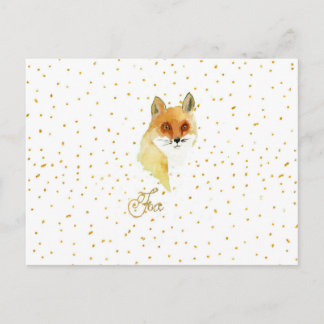 Carte Postale Brown aquarelle renard or faux points de parties s