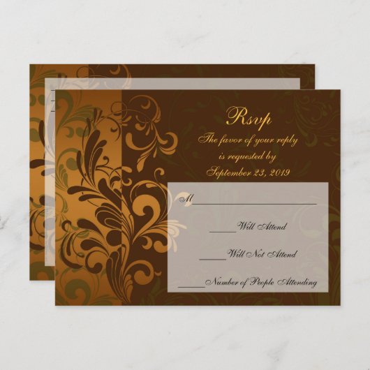 Carte postale Brown or/vert RSVP réponse (Devant / Derrière)