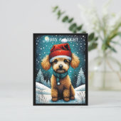 Carte Postale Brown Poodle Snowy Meadow Père Noël Puppy Holiday (Debout devant)