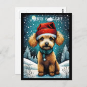 Carte Postale Brown Poodle Snowy Meadow Père Noël Puppy Holiday (Devant / Derrière)