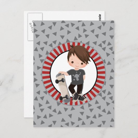 Carte Postale Brown Skateboard Boy - Gray Red (Devant / Derrière)