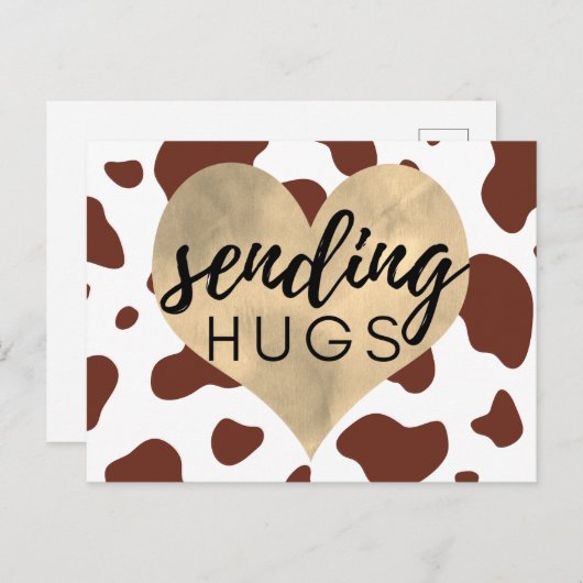 Carte Postale Brown Vache Motif Gold Coeur Envoi de carottes (Devant / Derrière)