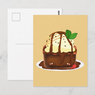 Carte Postale Brownie au chocolat avec glace à la vanille