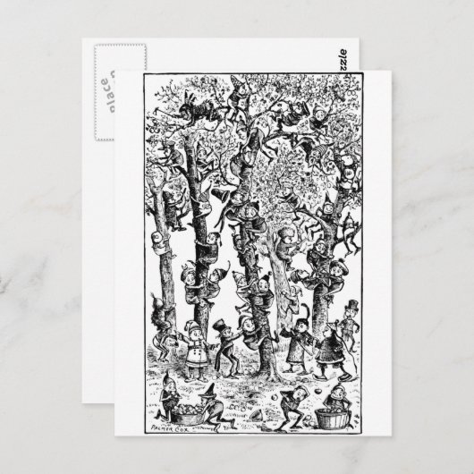 Carte Postale Brownies ramassant des pommes dans un verger (Devant / Derrière)