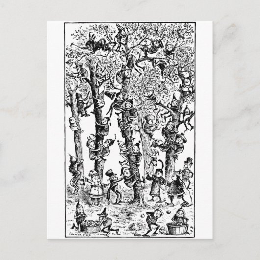 Carte Postale Brownies ramassant des pommes dans un verger (Devant)