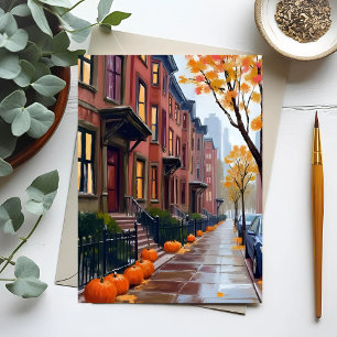 Carte Postale Brownstones d'automne à Boston Peinture aquarelle 