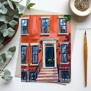 Carte Postale Brownstones de Boston Massachusetts Aquarelle