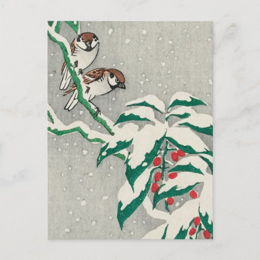 Carte Postale Bruants sur le Berry de neige Bush par Ohara Koson (Devant)