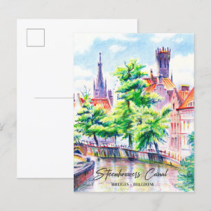 Carte Postale Bruges Belgique Aquarelle Peinture Voyage