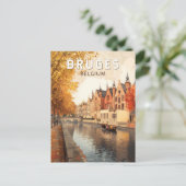 Carte Postale Bruges Belgique Illustration Voyage Art Vintage (Debout devant)