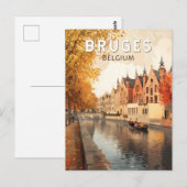 Carte Postale Bruges Belgique Illustration Voyage Art Vintage (Devant / Derrière)