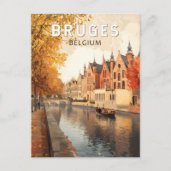 Carte Postale Bruges Belgique Illustration Voyage Art Vintage