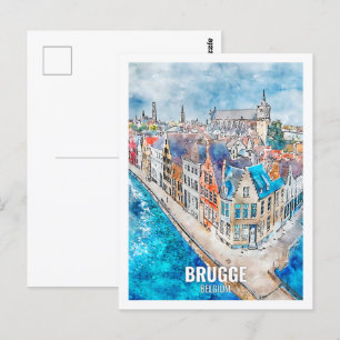 Carte Postale Bruges Belgique Lieu de Voyage Aquarelle